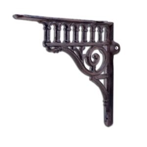 Decorative Victorian scrollwork cast iron shelf bracket with black powder-coated finish