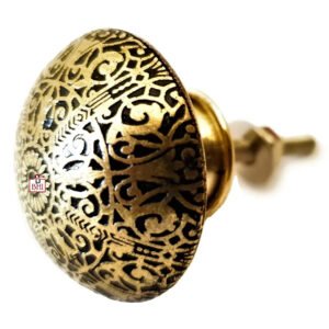Brass Cabinet Dresser Knob Engraving Nostalgic design Antique Finish 32mm #5036 (Set of 6 Pcs)