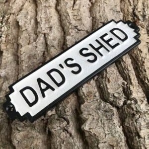 Cast Iron Retro Style Handmade "DAD'S SHED" Man Cave Iron Shed Door Sign, Birthday Gift for Dad Idea Plaque House Daddy Present B/White Vintage Finish 150mm #850