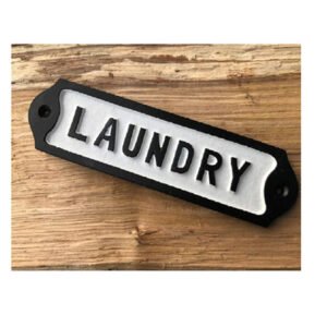 Cast Iron "LAUNDRY " Sign Plaque Door Wall Cafe Shop Pub Hotel Bar Work B/White Vintage Finish 150mm #902