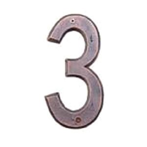 Bronze "NO.3" Door House Numbers and Street Address Plaques Numbers for Residence and Mailbox Signs Copper Antique Finish # 19154