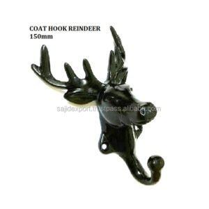 Cast Iron Animal Coat Hook"REINDEER" Style 150mm #1584 Matt Black Finish
