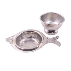 Brass Tea Strainer Fish Design with Drop-Dip Cup 195mm #3798 Vintage style